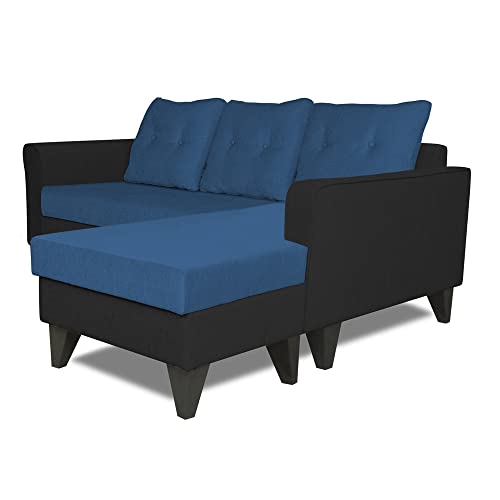 Image of Adorn India Maddox L Shape 4 Seater Sofa Set Tufted Two Tone RHS (Blue & Black) (3 Year Warranty)