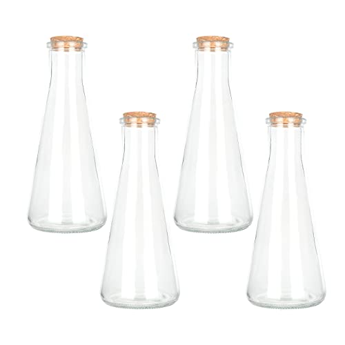 Magic Season Decorative Glass Bottles with Cork Stoppers (350 ml Tapered Bottles / 4 Pcs)
