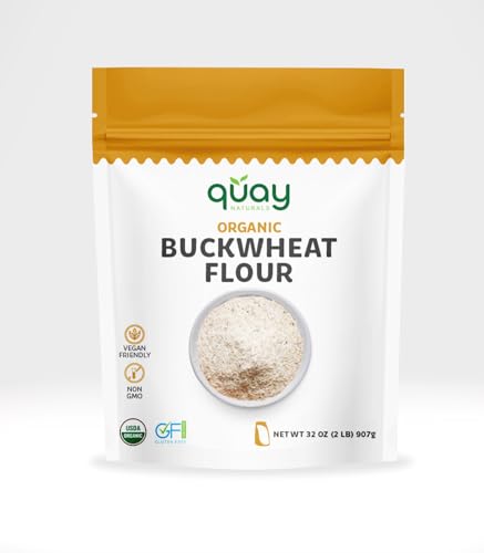 Quay Naturals Organic Buckwheat Flour, 2lbs | Gluten-Free, Non-GMO, Vegan | USA Grown, Stone-Ground | Rich Nutty Flavor | Buckwheat Groats