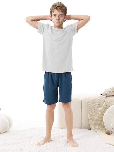 Image of Cooraby 2 Pack Boys Pajamas Shorts with Drawstring Pockets Teens Pull-on Pajamas Shorts Sport Casual Shorts for Youth