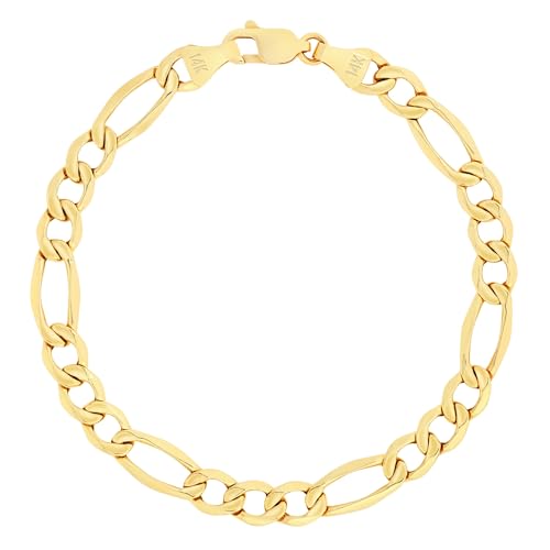 Nuragold 14k Real Yellow Gold Figaro Link 5.5mm Chain Bracelet (7