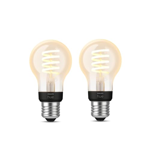 Philips Hue - 2er Pack Philips E27 Filament Lampe A60-550lm dimmbare LED Standard Lampe für das Hue Lichtsystem mit warm- bis kühlweißem Licht, smarte Lichtsteuerung über Sprache und App