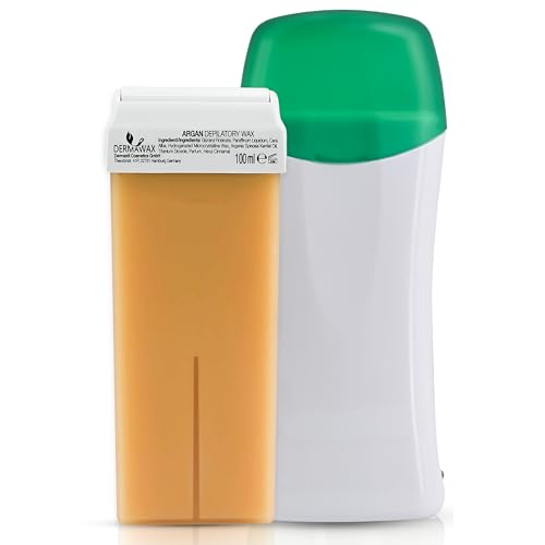 Dermawax Roll-on Wachswärmer Warmwachs Waxing Set 25 Watt mit 1x Argan Wachspatrone 100ml für Haarentfernung Beine, Arme, Achseln, Rücken (Wachswärmer Set- 100 ml, Argan)