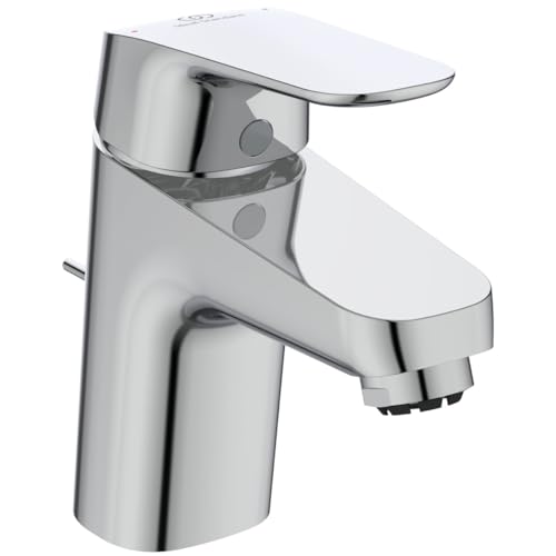 Ideal Standard B1838AA Ceraflex Waschtischarmatur mit Ablauf Niederdruck Bad-Wasserhahn mit Auslauf Mischbatterie Waschbecken Wassersparend Chrom