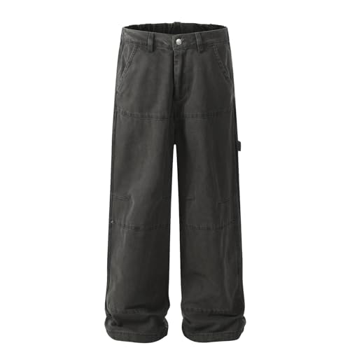 Jeans Pants Trousers Denim Retro Trendy Street Splicing Black Gray Loose Commuter Straight for Men
