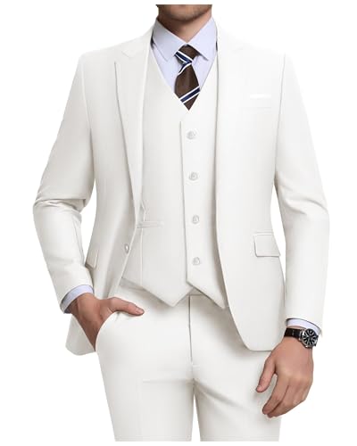 Men Suit Set Slim Fit Wedding Suit Business Suit Ivory Prom Groomsmen Suits Tuxedos Jacket Blazer Vest Pants Men Suits L