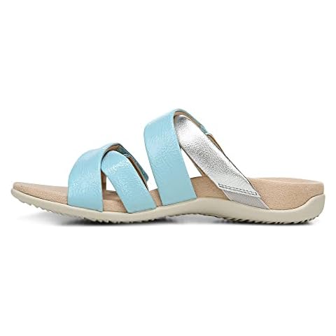 Vionic Rest Hadlie Womens Sandals Slide Hook and Loop That Includes Three-Zone Comfort for Heel Pain and Plantar Fasciitis with Concealed Orthotic Arch Support Wide Fit Porcelain Blue UK 6 Cover