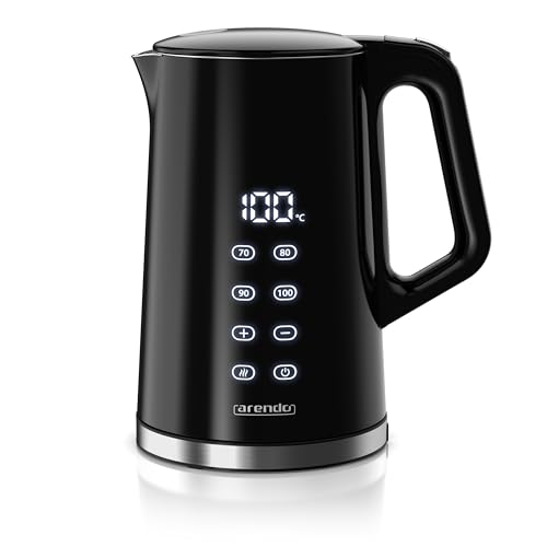 Arendo - digitaler Wasserkocher mit Temperatureinstellung - Edelstahl - Doppelwand Design Cool Touch - Display im Gehäuse - Kabellos - 2200 W - 1,7L – Überhitzungsschutz – Warmhaltefunktion – schwarz