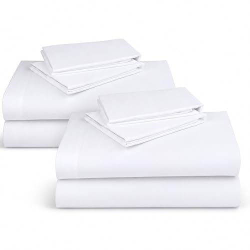 Image of Pack of 2 Super Soft 100% Cotton Queen Sheets Set, White | Lightweight & Breathable For Hot Sleepers, 14 inch Deep Pocket, All-Around Elastic, Durable, Easy Care, OekoTex Certified