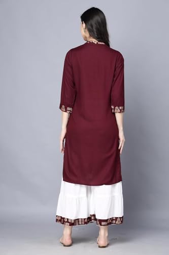 Image of Women Rayon Straight Golden Foil Printed Kurta with Palazzo || Kurti with Palazzo Set for Casual Party & Festival Wear in Round Neck with 3 /4 Sleeve for Girls
