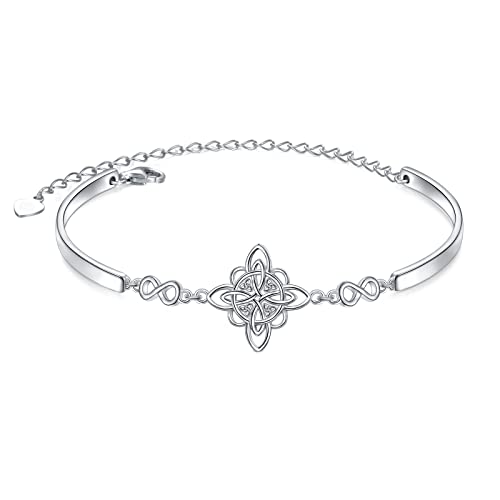FLYOW 925 Sterling Silver Jewelry Adjustable Celtic Knot Bracelet Good Luck Irish Gifts for Women Birthday Gifts