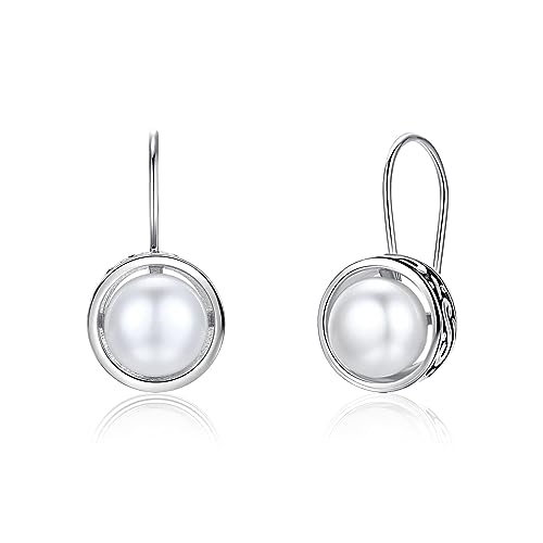 Sterling Silver Freshwater Cultured Pearl Drop Earrings for Women, AAA+ Quality Leverback White Pearl Earrings Dangle Hypoallergenic Jewelry