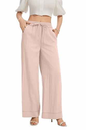 Image of KICZOY Women Flowy Pants Drawstring Waist Wide Leg Palazzo Beach Pants Loose Fit with Pockets