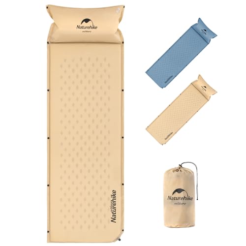 Matelas de couchage auto-gonflant en mousse à mémoire de forme jaune avec oreiller intégré