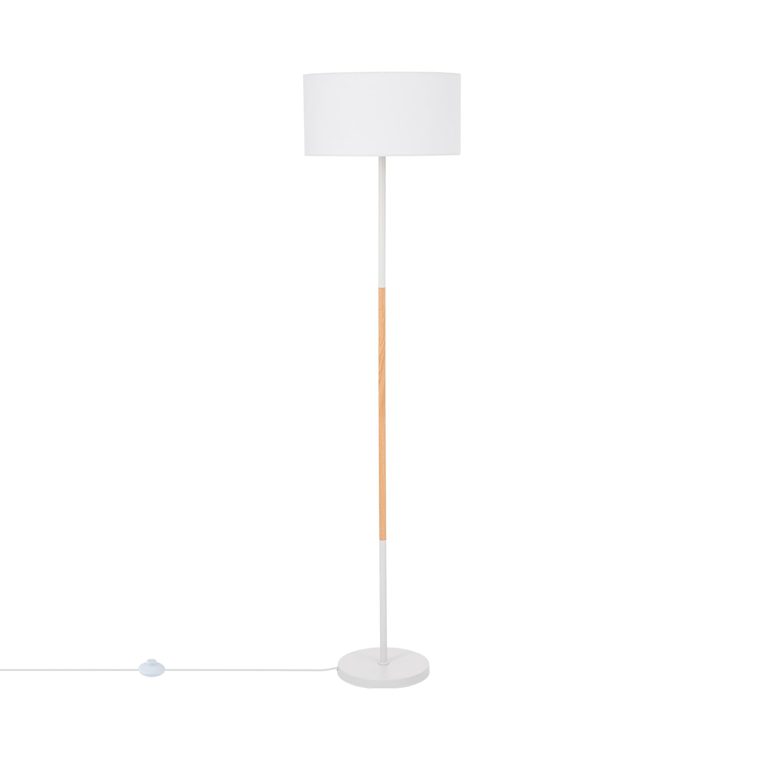 LEDKIA Lámpara de Pie Metal y Madera Silinda Blanco | Estilo Nórdico | Acabado en Madera y Metal | Ideal para Salón y Dormitorio | Compatible con Bombilla LED E27
