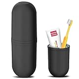 MaxMerry Reise Zahnbürste Tragbar, Reise Wasser Becher Set, Kreativer Zahnputzbecher Zahnbürstenhalter für Zahnbürsten und Zahnpasta, Geeignet für Reisen, Wandern, Geschäftsreisen, Zuhause (Schwarz)