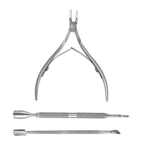 obmwang 3 Pcs Cuticle Nipper with Cuticle Pusher, Professional Stainless Steel Cuticle Trimmer Cuticle Remover Tool Set Fingernails and Toenails