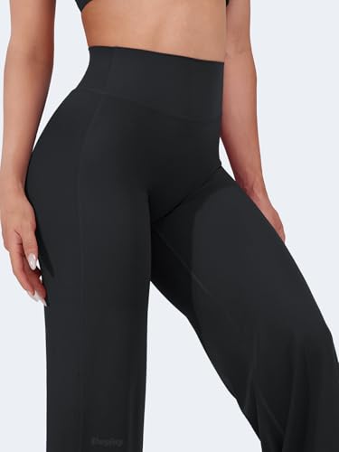 VOYJOY Straight Leggings Bottoms Wide Leg Pants for Women 29"/ 31.5"/33" High Waist Stretch Casual Sweatpants Black2
