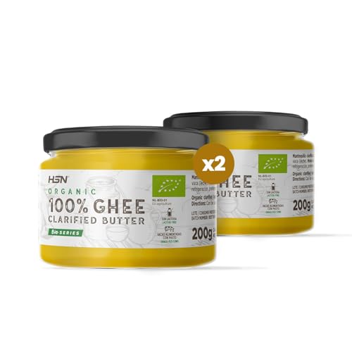 HSN Ghee Orgánico | Envase de 2 Unidades de 200g | 100% Mantequilla Clarificada BIO de Vacas Alimentadas con Pasto | Certificado Ecológico de la Unión Europea | Sin Aditivos | Sin Sal | Sin Lactosa