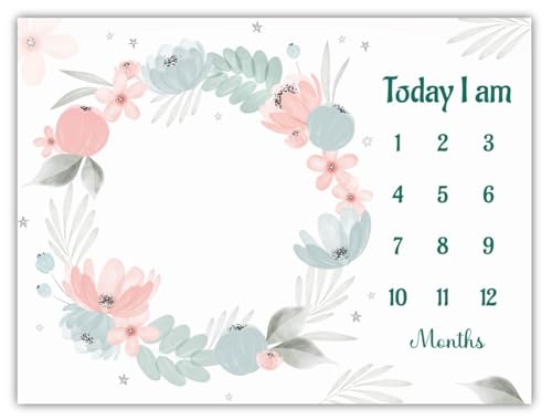 Image of Monthly Milestone Blanket Floral Design | 1-12 Months | Ultra-Soft & Skin-Friendly | Ideal for Newborn Boys & Girls | Perfect Baby Growth Tracker & Photoshoot Prop