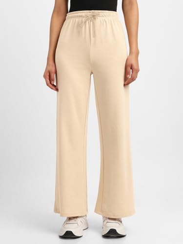 Image of JUNEBERRY Wide Leg Track Pants for Women & Girls (Pure Cotton, Bootcut, Regular Fit, High Rise Trouser, Drawstring, Available in Black, Brown, Navy, Olive Green, Lilac, Beige)