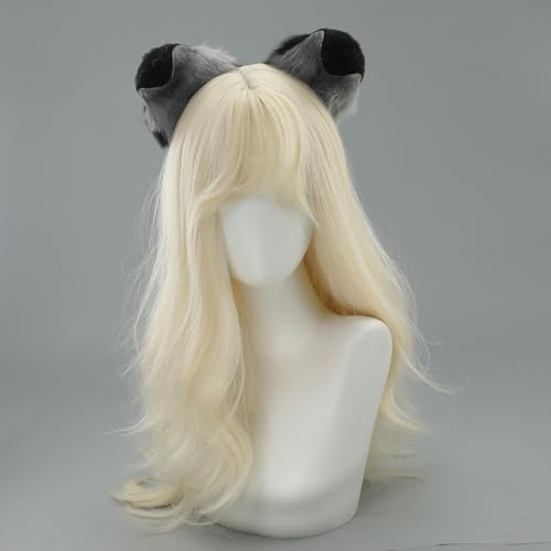QUICOMP Cute Puppy Ears Headband Brown Spotty Dog Ear Hairband Plush Animal Ears (Black Gray) — view 4