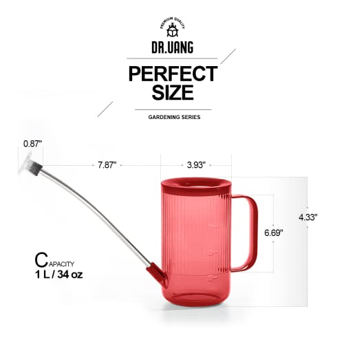 DR.UANG Regador Pequeno para Plantas de Interior com Bico Longo (1L, Vermelho)