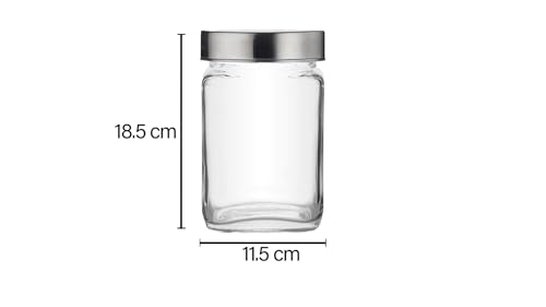 Image of Croco Silver Steel Transparent Clear L Lid Square Cube Glass Jars (Cubical Set of 12, 800 ml)