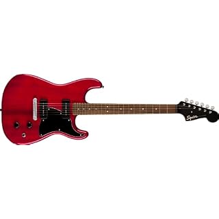 Squier Paranormal Stratosonic (Crimson Red Transparent) – Guitare Électrique - Les Beatles, Paul McCartney, John Lennon, RIngo Starr, George Harrison
