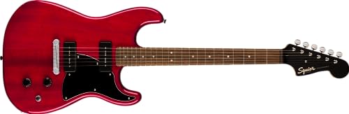 Squier Paranormal Stratosonic (Crimson Red Transparent) – Guitare Électrique - Les Beatles, Paul McCartney, John Lennon, RIngo Starr, George Harrison Squier Paranormal Stratosonic (Crimson Red Transparent) - Guitare Électrique