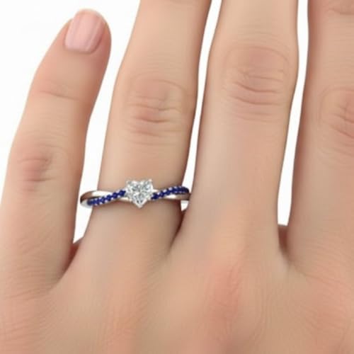 Image of 55Carat Choose Your Gemstone 925 Sterling Silver Infinity Twist Ring Crystal Heart Shape Side Stone Wedding Valentine Wear Promise Ring with Pave Setting for Women Size US 4 to 12