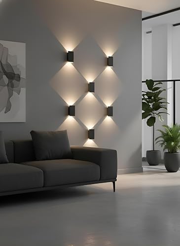 Image of FILLISKA LED Indoor UP Down Wall Light, Warm White Colour with Shockproof Alluminium White Body (Royal MattBlack 1Up & 1Down)(2 Year Warranty)