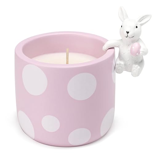 Easter Candles - Cherry Blossom Scented, Purple Polka Dot Candle with Cute Bunny, Easter Decor Gift for Women Girls, Spring Home Decor