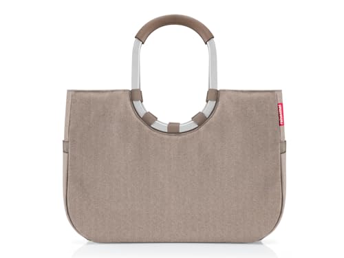 reisenthel loopshopper L herringbone mokka – Stabile Tasche mit praktischen Fächern aus recycelten PET-Flaschen – Charmantes und wasserabweisendes Design