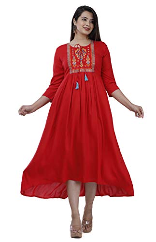 Image of Women's Rayon Embroidery Work Flared Kurta