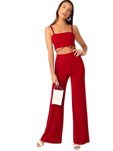 Image of Women's Two-Piece Co-ord Sets-Crop Top and Wide-Leg Pants-Stylish Casual Matching Outfits