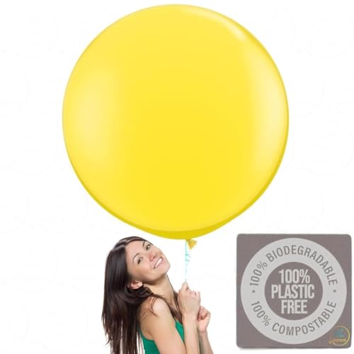 Image of AFTERLOON Biodegradable Balloons 6 pcs 36 Inch Orb Perfect Round Giant Extra Large Yellow, Durable Thickened Strong Jumbo XL Big Helium Float, Shower Birthday Party Decorations