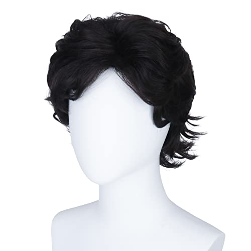 M MISS U HAIR Missuhair Short Black Wig for Men Male 12'/30cm Black Luffy Wavy Anime Cosplay Wig Costume Halloween Wig