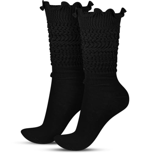 Sintege Ruffle Slouch Socks for Women Soft Scrunch Knee Boot High Socks with Ruffle Trim 80s 90s Neon Women's Sock for Party