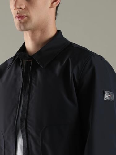 Image of Solid relaxed fit polyester jacket
