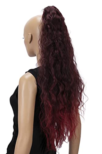 CAISHA 28" Extra Long Voluminous Wavy Clip On Hairpiece Plait Ponytail Heat Resistant Synthetic Red Mix H715