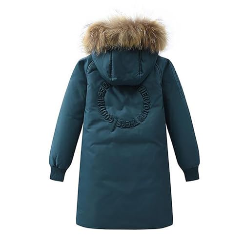 Boys Girls Long Winter Warm Puffer Down Coat Kids Faux Furry Hooded Down Jacket Outerwear (Mint Green, 7-8 Years)2