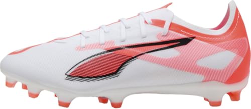 PUMA Men's Ultra 5 Match Firm, Artificial Ground Soccer Cleats Sneaker, Puma White-puma Black-glowing Red, 10