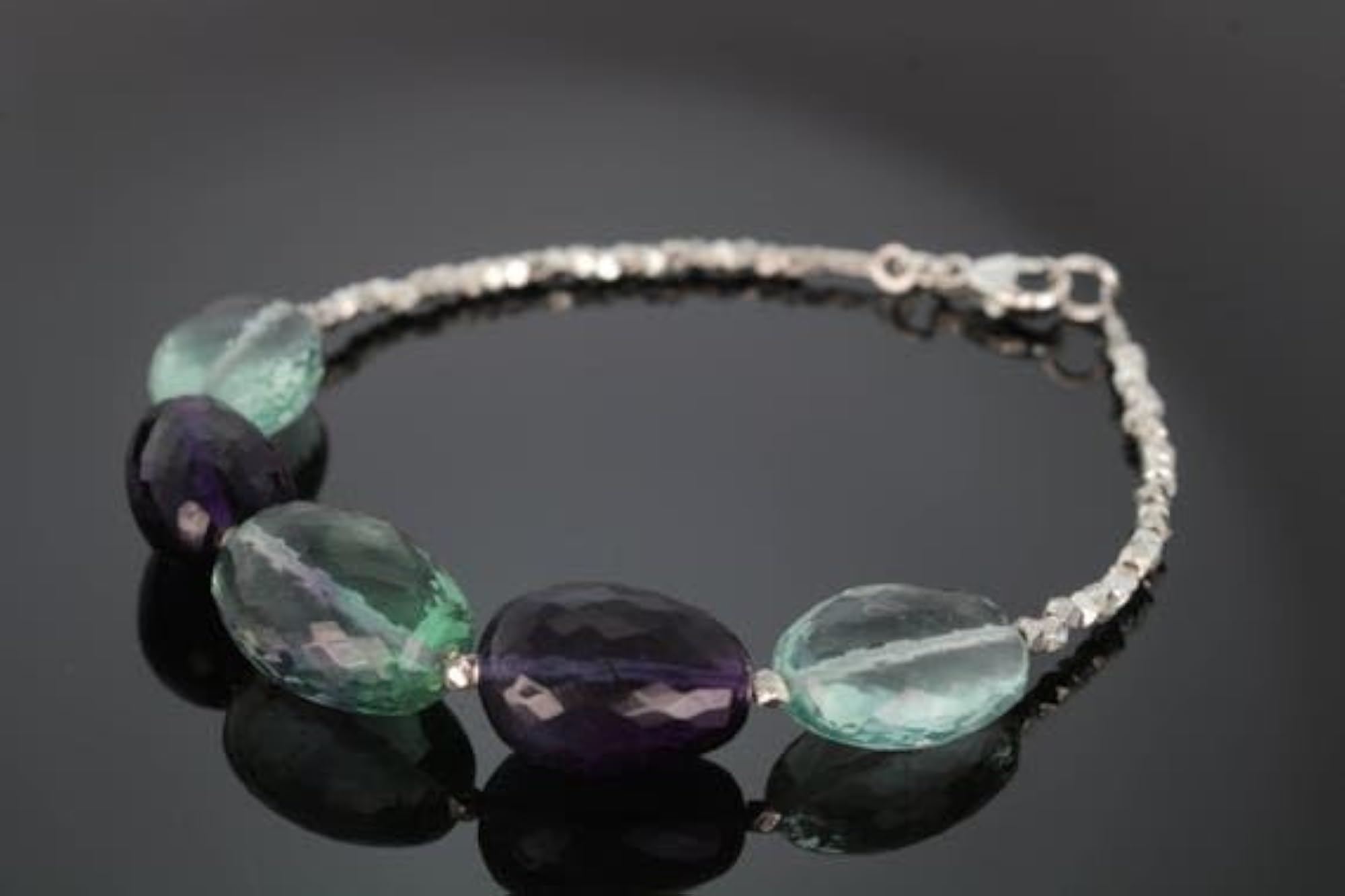 Fluorite Multicolor Beaded Bracelet with Silver Lock, Adjustable