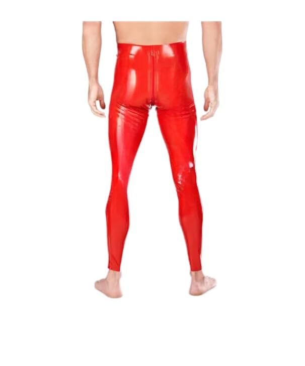 Rote handgemachte Latex-Leggings mit durchgehendem Reißverschluss im Schritt, Enge Latex-Hosen für Männer