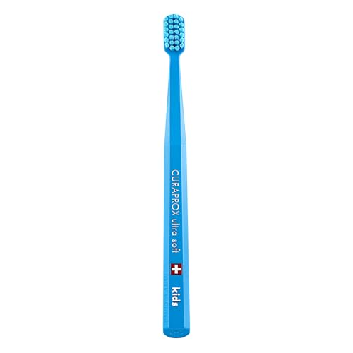 Curaprox Spazzolino CS Kids-Per bambini dai 4 ai 12 anni/Pulizia delicata ultra-morbida | 5.500 filamenti Curen® / Blu/Confezione singola/Made in Switzerland