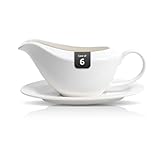 IRESTAURANT PLUS Bone China Wide Rim Commercial Grade Dinnerware Gravy Boat with Dish, Case of 6sets
