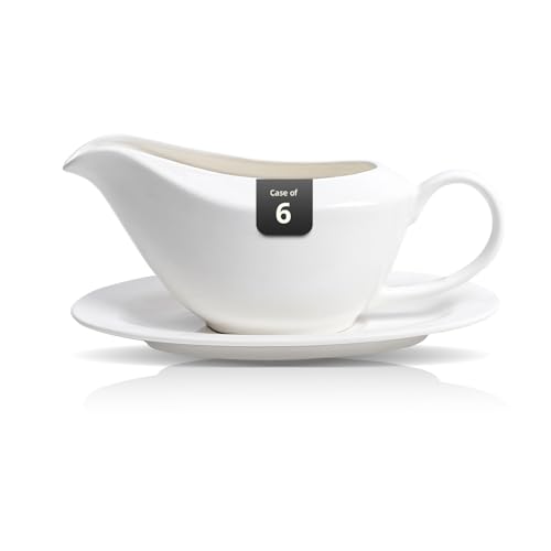 Bone china wide rim gravy boat set with dish (6)