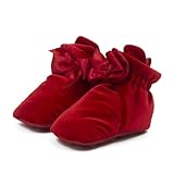 Robeez Baby Booties with Slip Resistant Soles - Holiday Bow Snap Booties Red, 12-18 Months