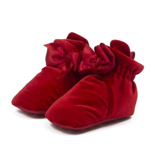 Robeez Baby Booties with Slip Resistant Soles - Holiday Bow Snap Booties Red, 12-18 Months